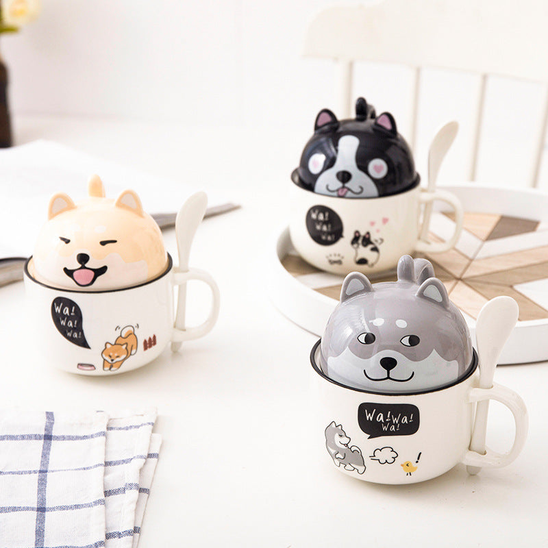 Cartoon Ceramic Mug with Lid & Spoon - Perfect for Office